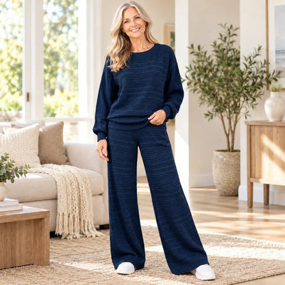 Women's Textured Sweater and Wide-Leg Pants Set