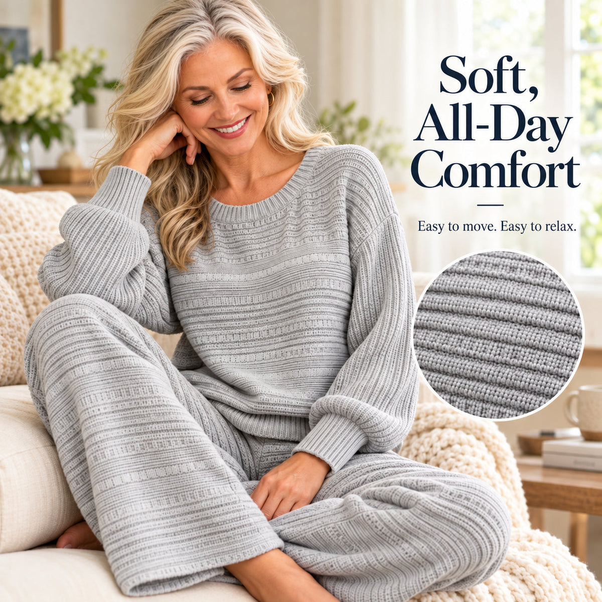 Women's Textured Sweater and Wide-Leg Pants Set