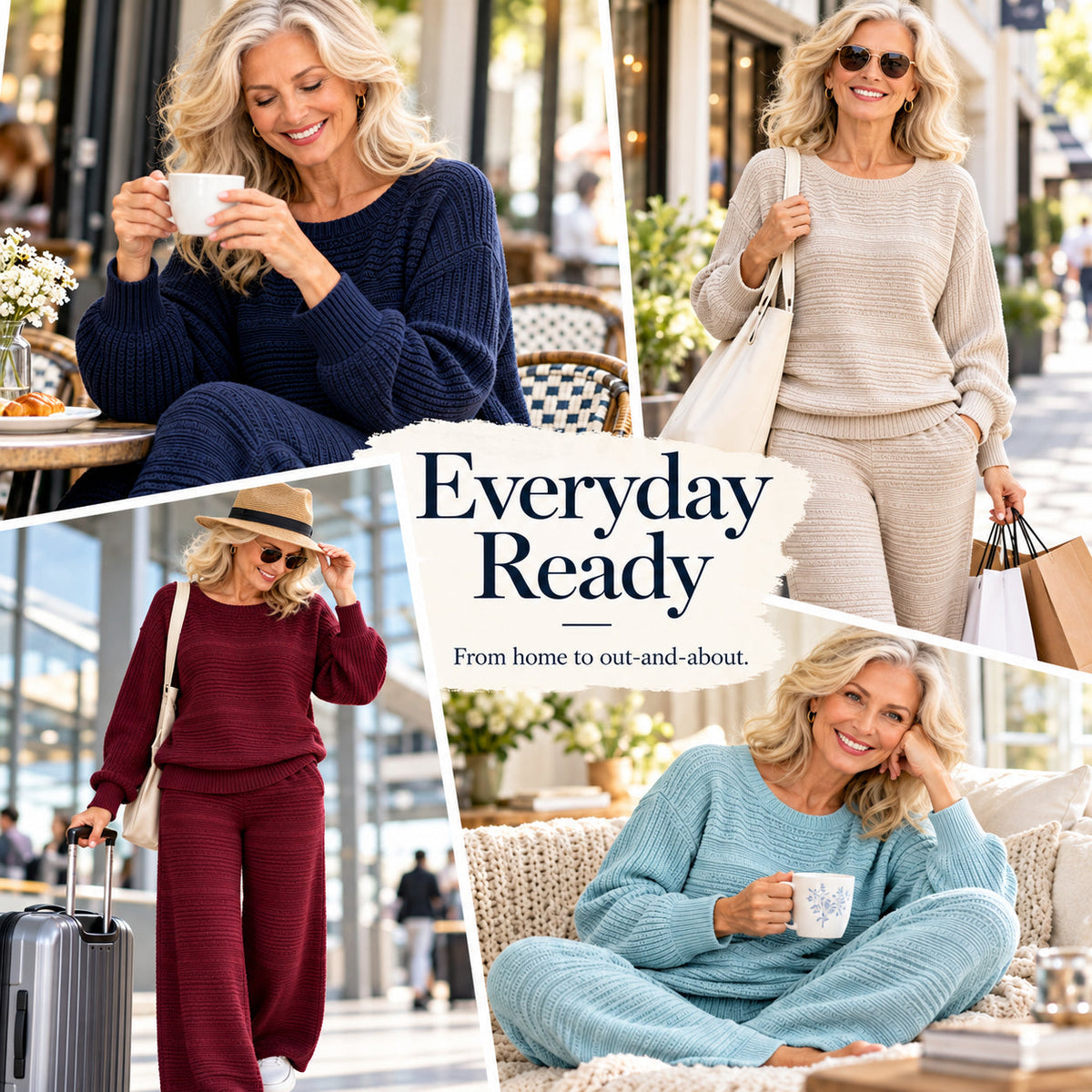 Women's Textured Sweater and Wide-Leg Pants Set