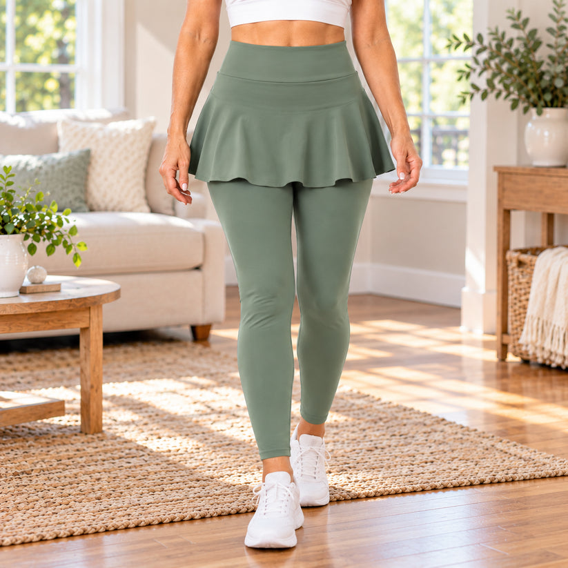 Women's Skirted Leggings with Layered Overlay