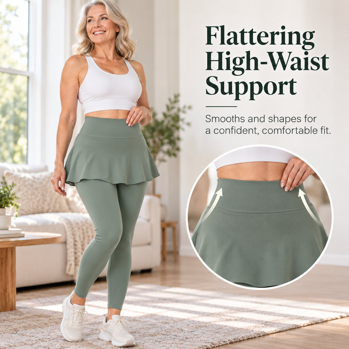 Women's Skirted Leggings with Layered Overlay