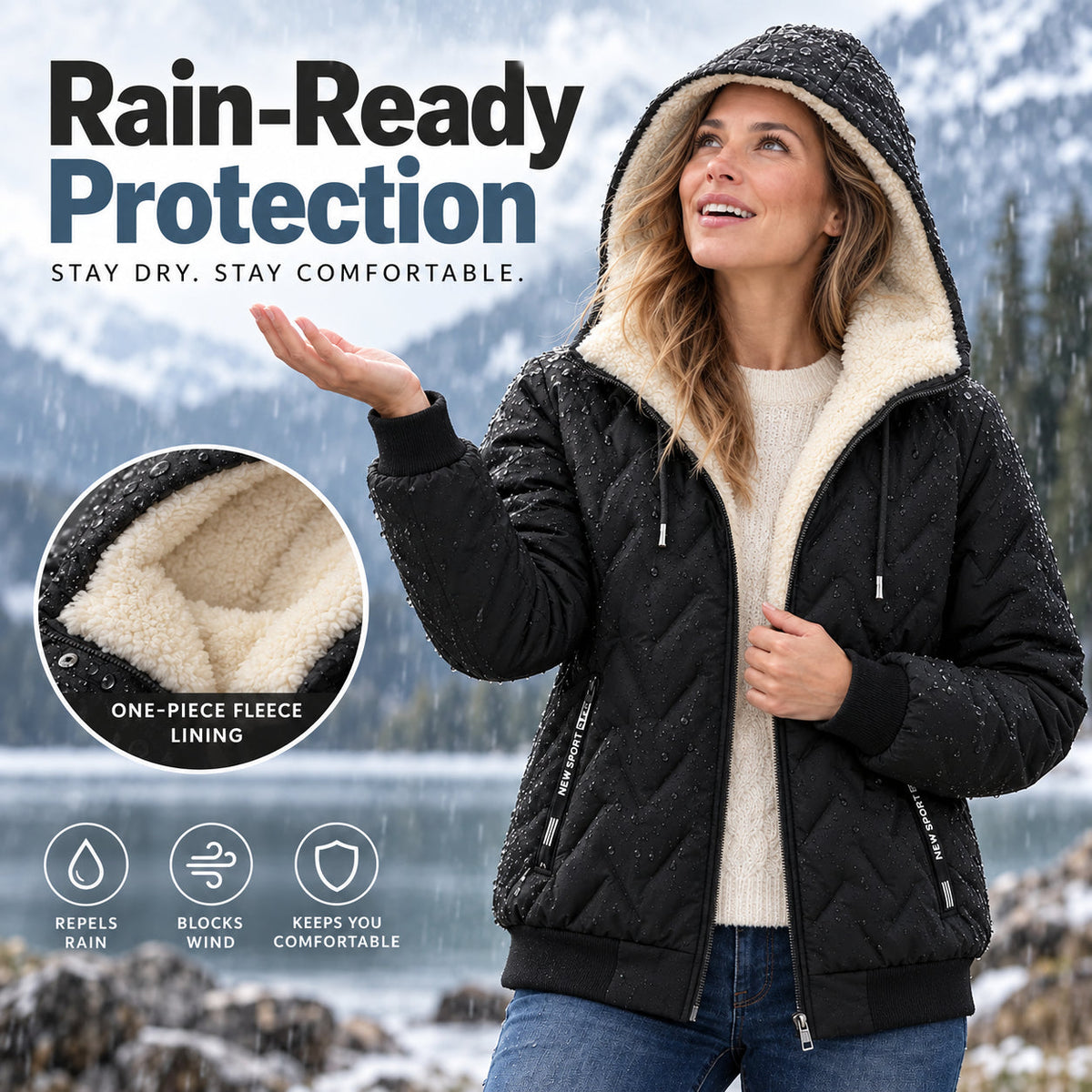Unisex Hooded Quilted Jacket with Fleece-Lined Interior