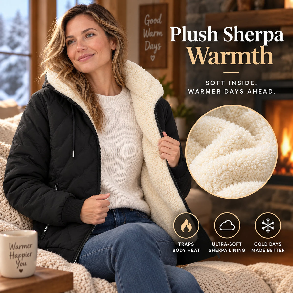 Unisex Hooded Quilted Jacket with Fleece-Lined Interior
