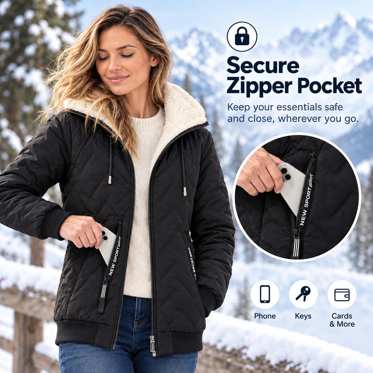 Unisex Hooded Quilted Jacket with Fleece-Lined Interior