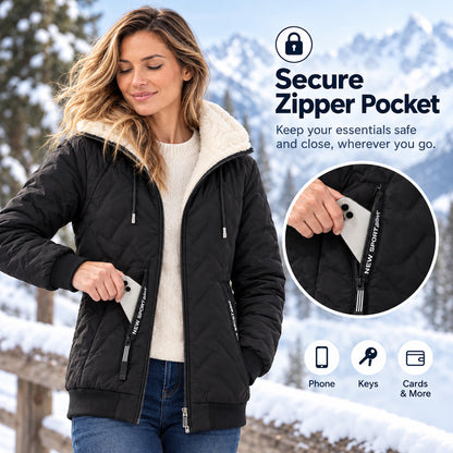 Unisex Hooded Quilted Jacket with Fleece-Lined Interior