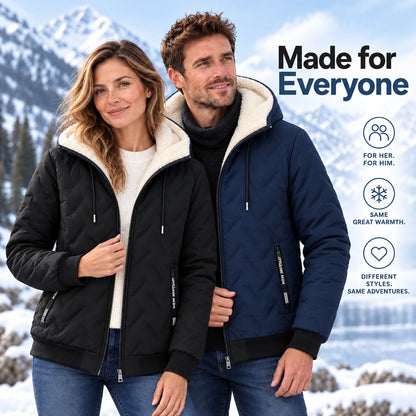 Unisex Hooded Quilted Jacket with Fleece-Lined Interior