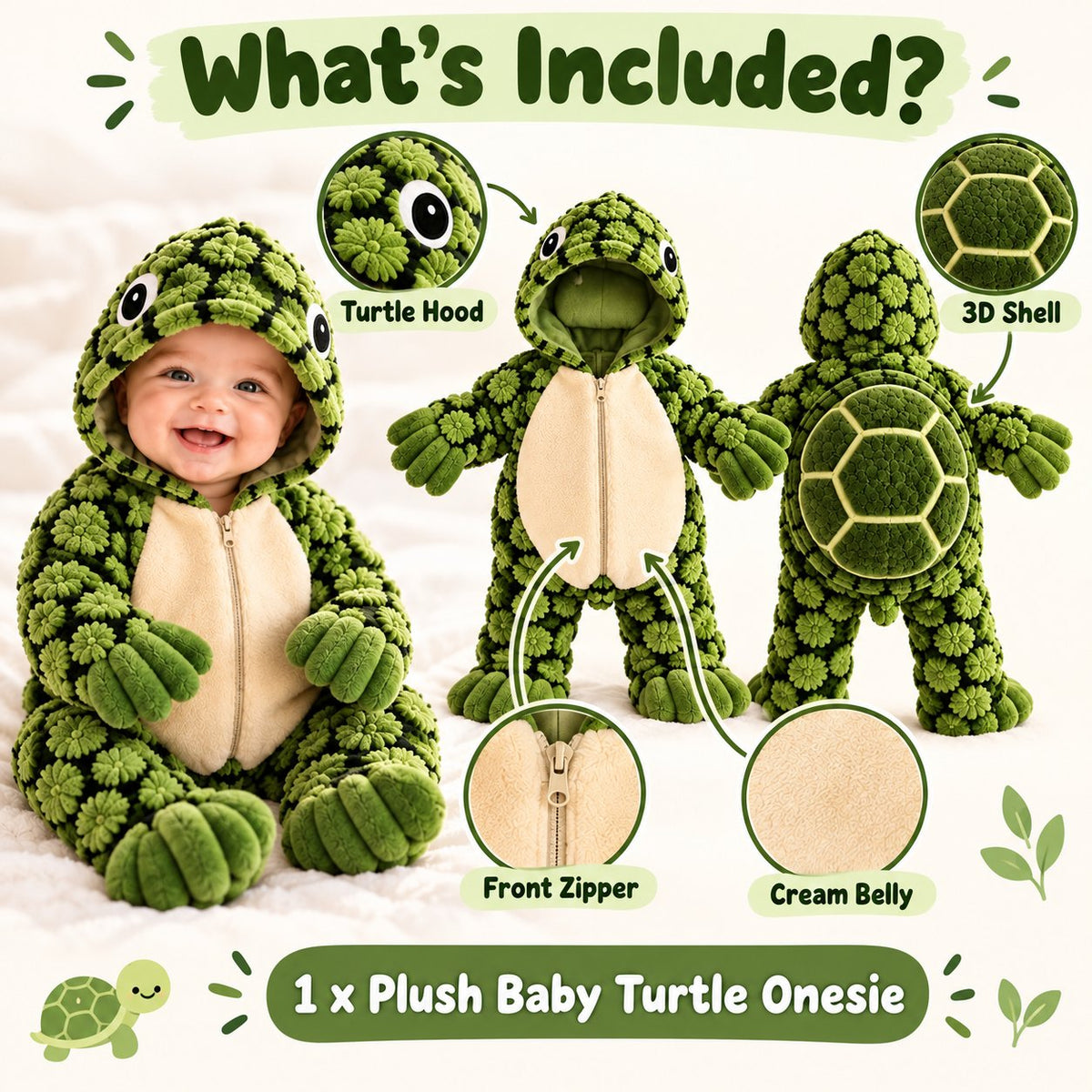 Baby Turtle Hooded Romper