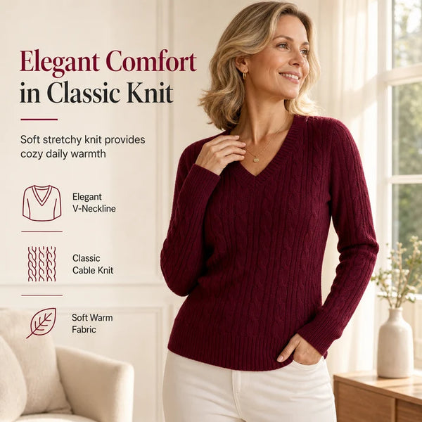 Women's V-Neck Cable Knit Sweater