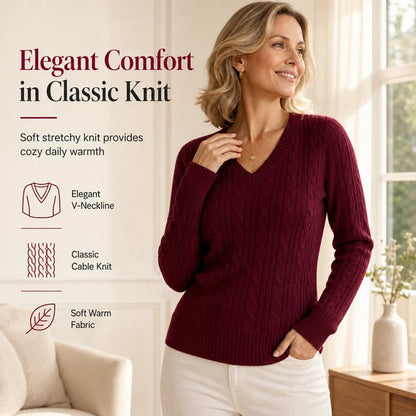 Women's V-Neck Cable Knit Sweater