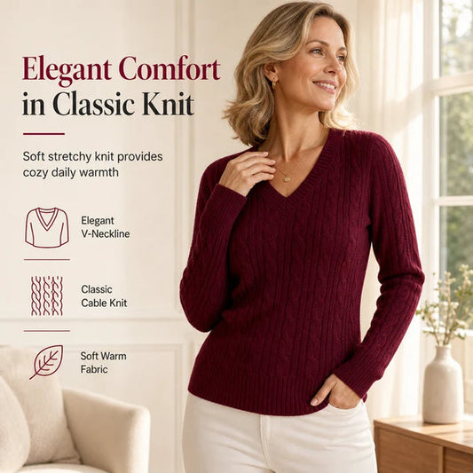 Women's V-Neck Cable Knit Sweater