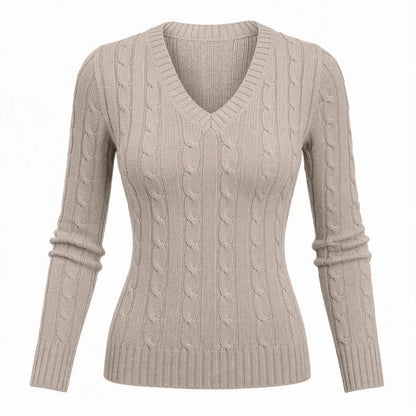 Women's V-Neck Cable Knit Sweater