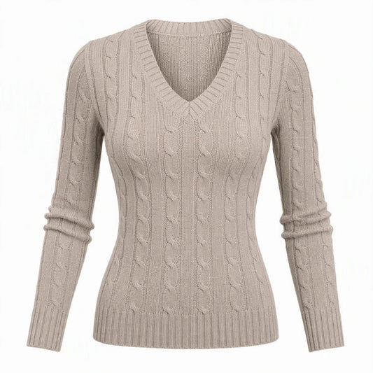 Women's V-Neck Cable Knit Sweater