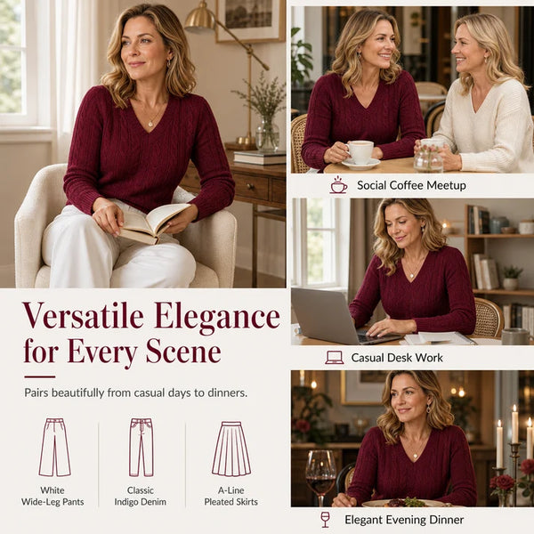 Women's V-Neck Cable Knit Sweater