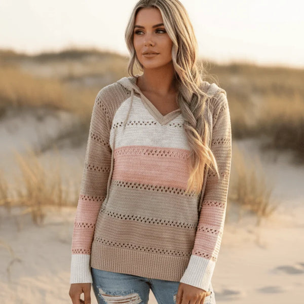 Women's Hooded Striped Knit Sweater