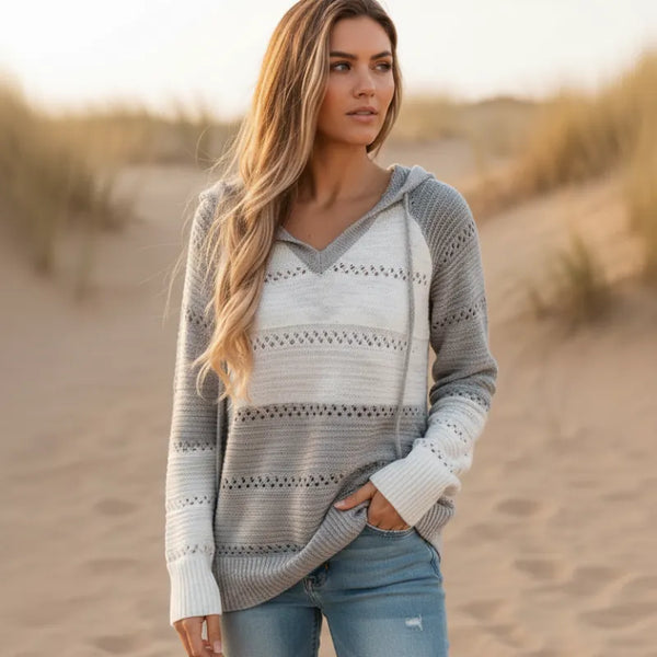Women's Hooded Striped Knit Sweater