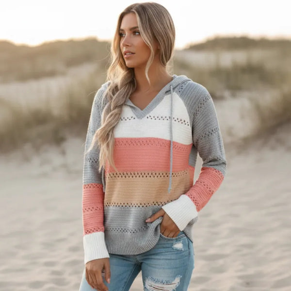 Women's Hooded Striped Knit Sweater