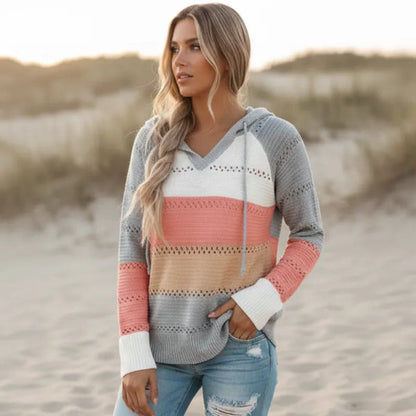 Women's Hooded Striped Knit Sweater