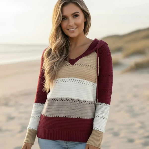 Women's Hooded Striped Knit Sweater