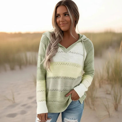 Women's Hooded Striped Knit Sweater