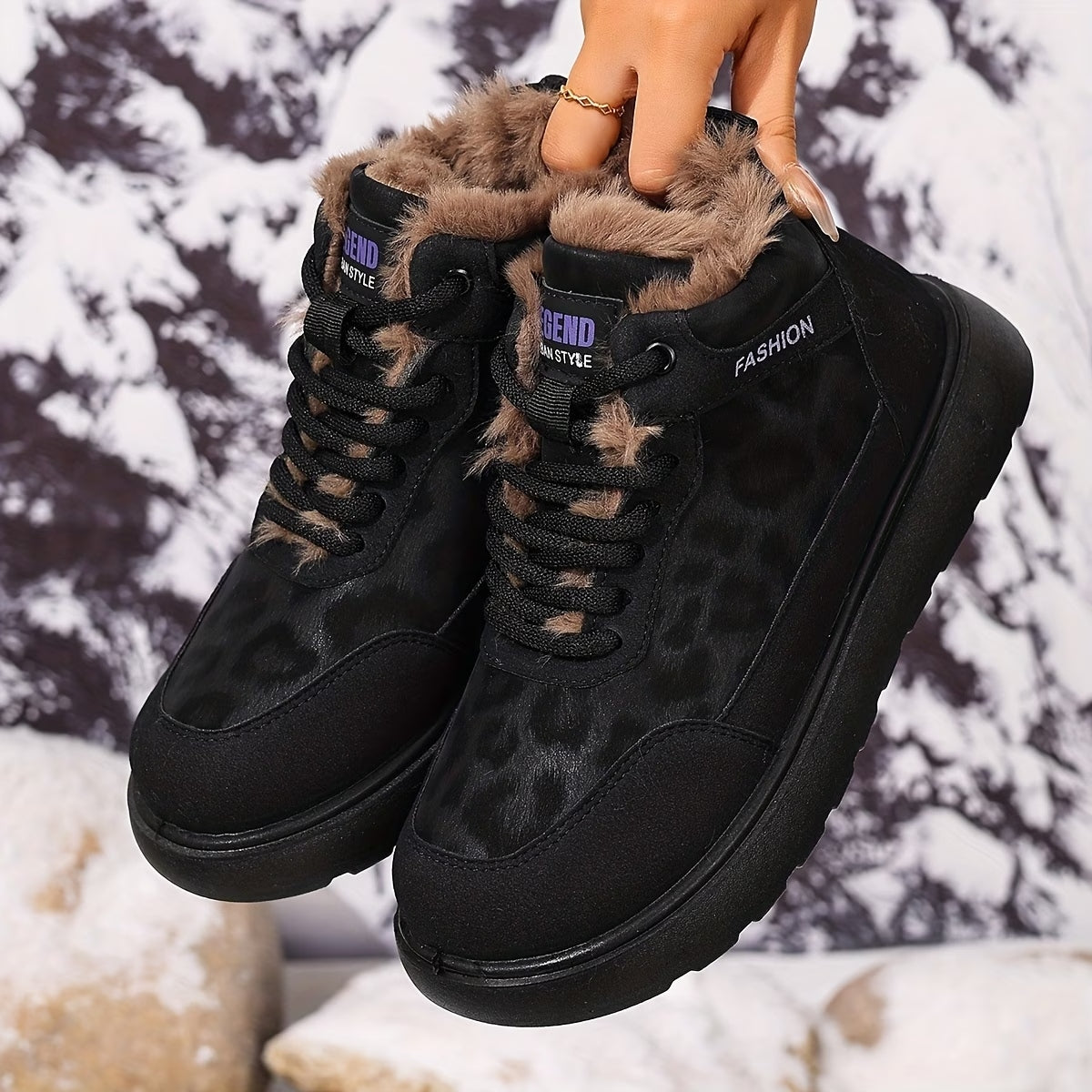 Women's Faux Fur Lace-Up Ankle Boots