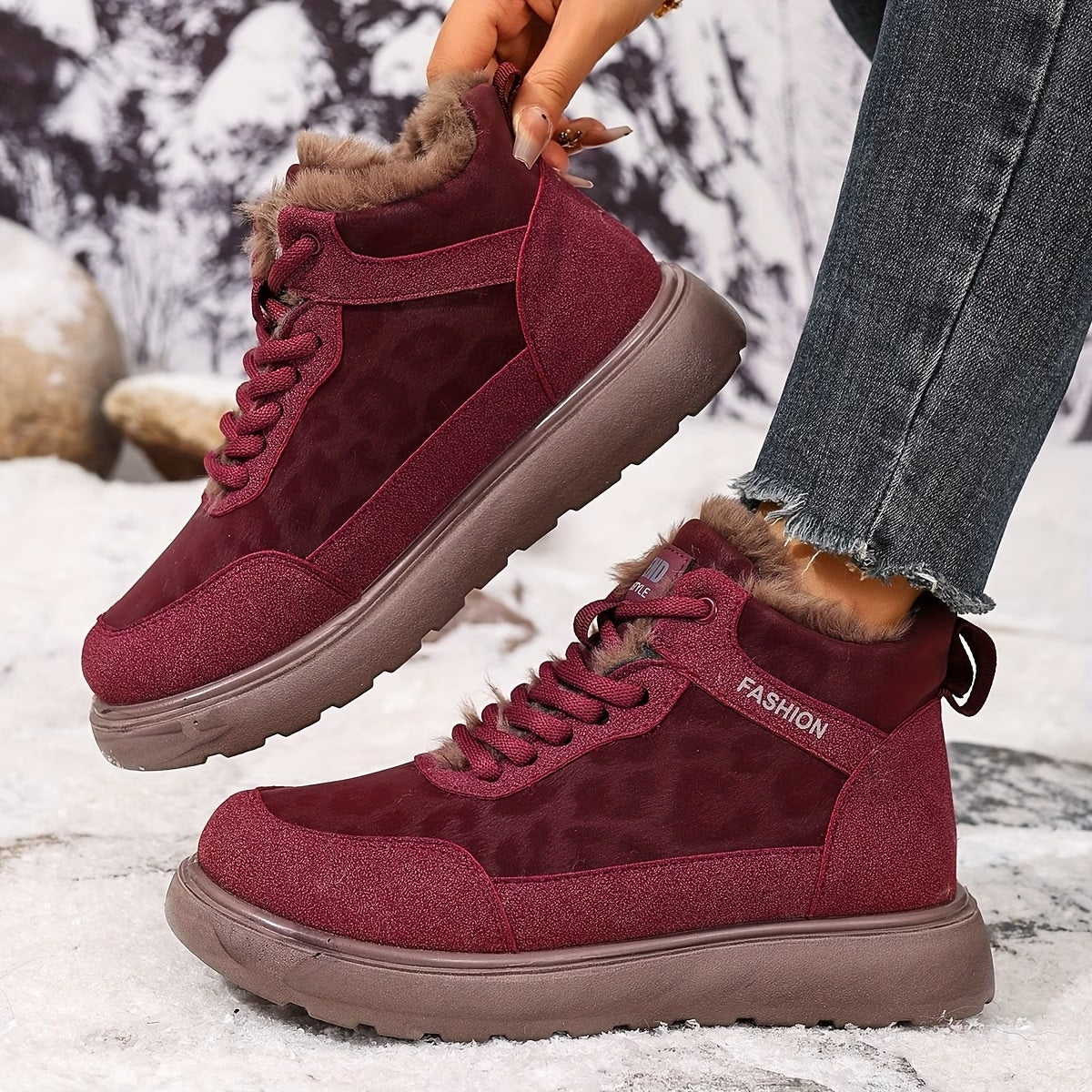 Women's Faux Fur Lace-Up Ankle Boots