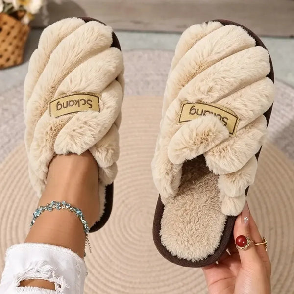 Women's Braided Plush Slide Slippers
