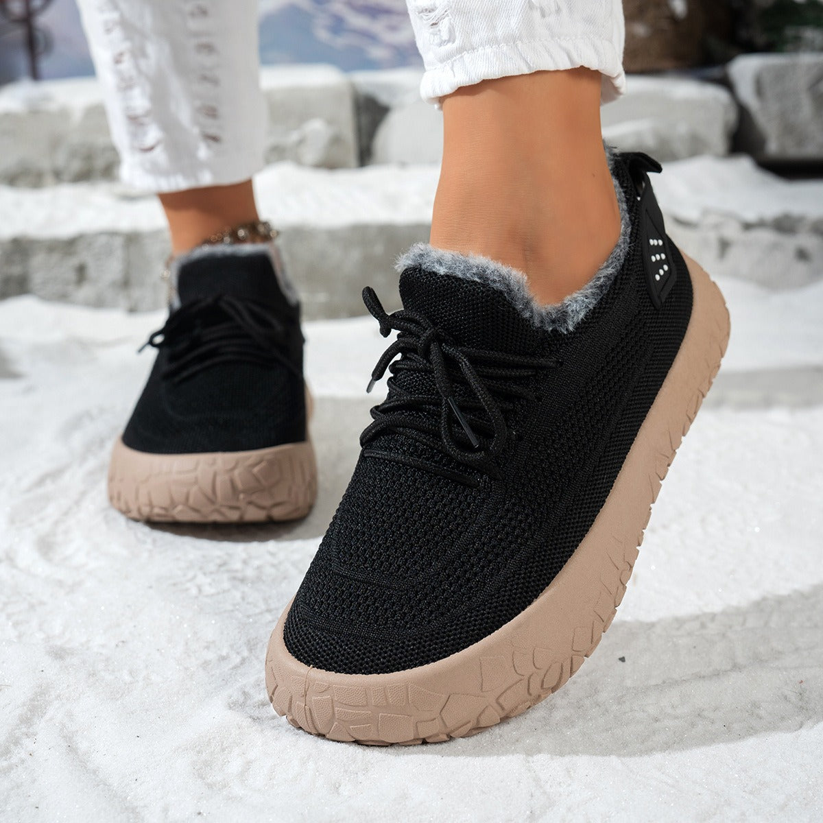 Women's Knit Lace-Up Casual Sneakers