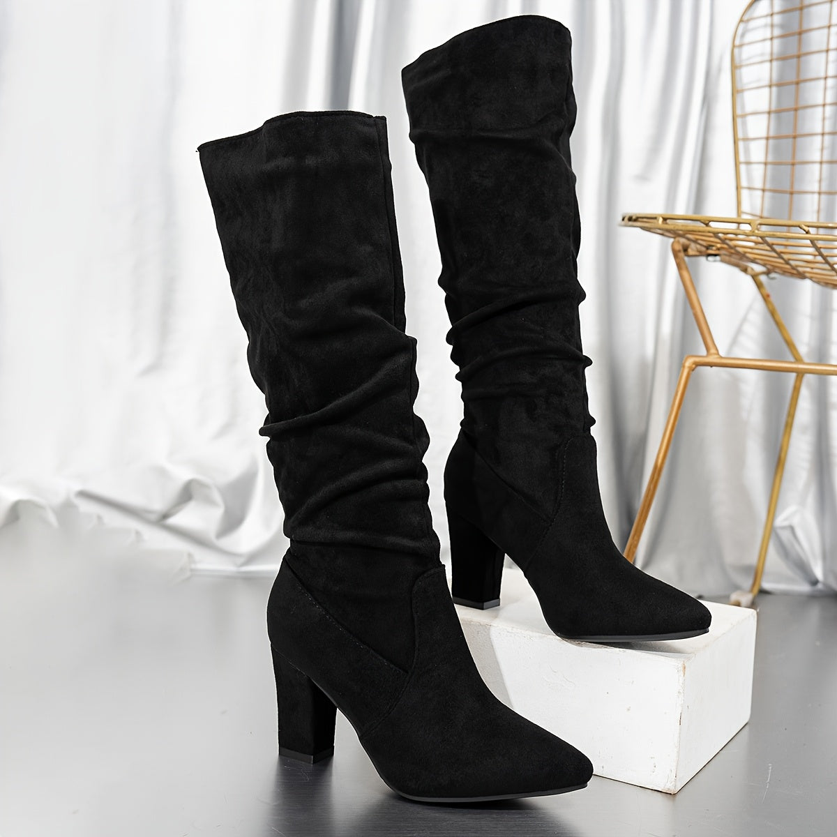 Women's Slouchy Knee-High Heeled Boots