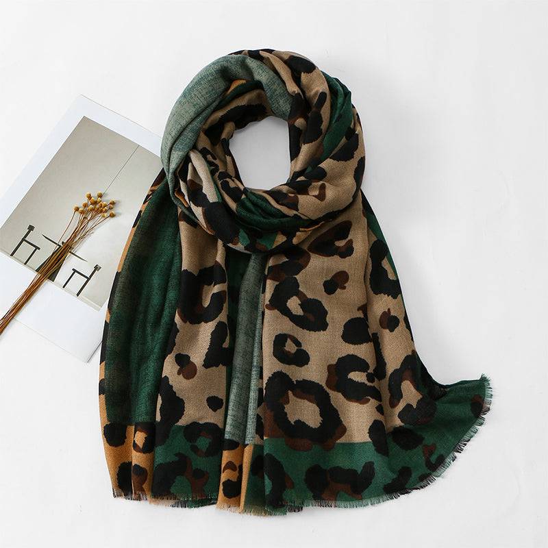 Women's Leopard Print Fringe Scarf