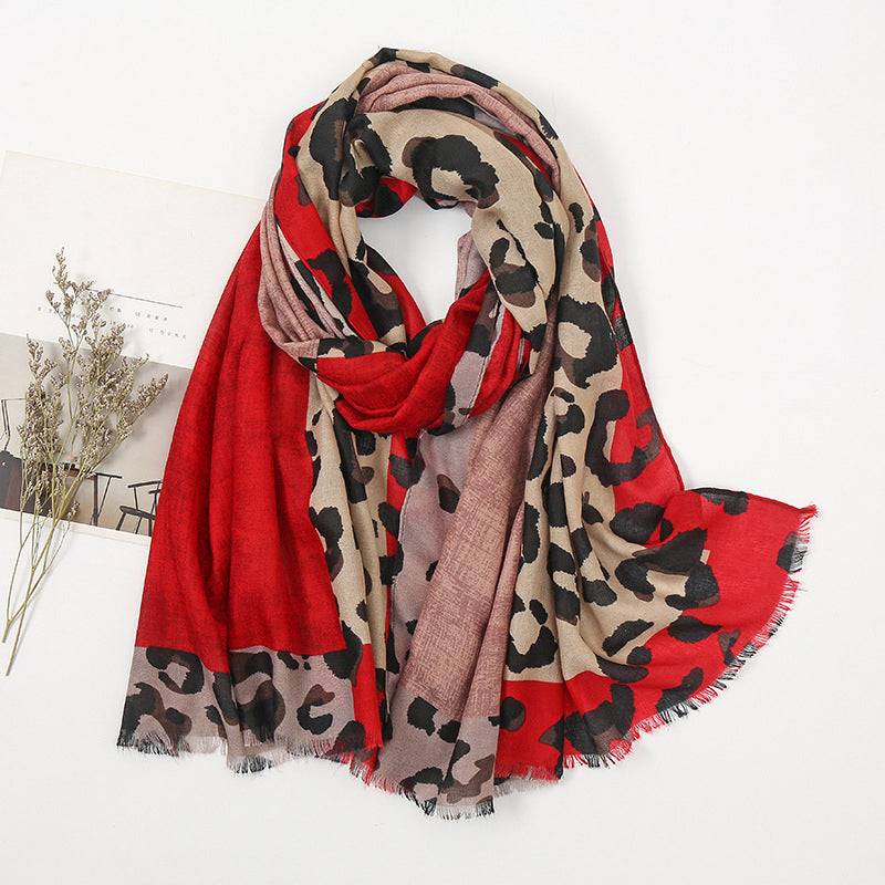 Women's Leopard Print Fringe Scarf