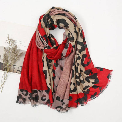 Women's Leopard Print Fringe Scarf
