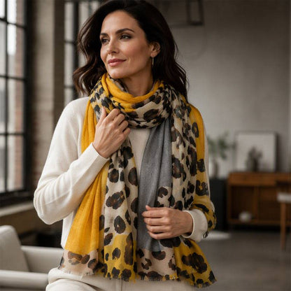 Women's Leopard Print Fringe Scarf
