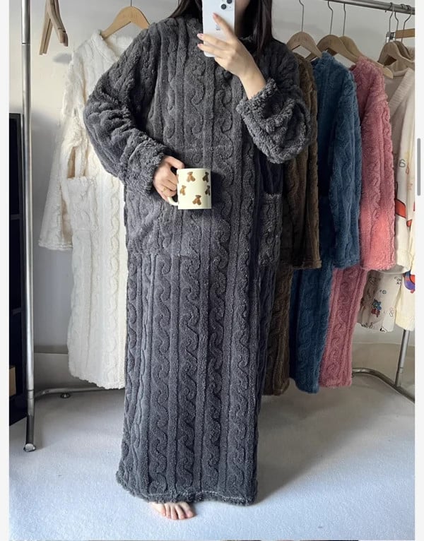 Women's Cable-Knit Fleece Nightgown