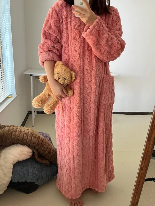 Women's Cable-Knit Fleece Nightgown