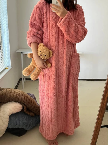 Women's Cable-Knit Fleece Nightgown