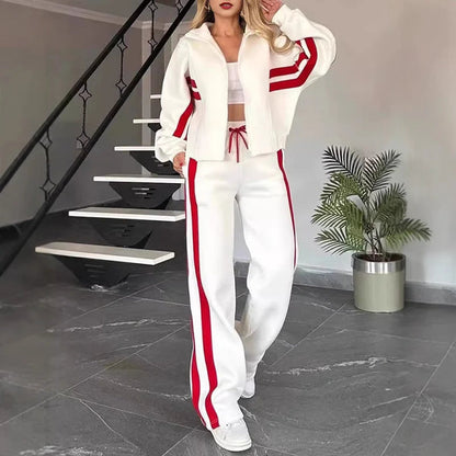 Women's Zip-Up Jacket and Wide-Leg Pants Set