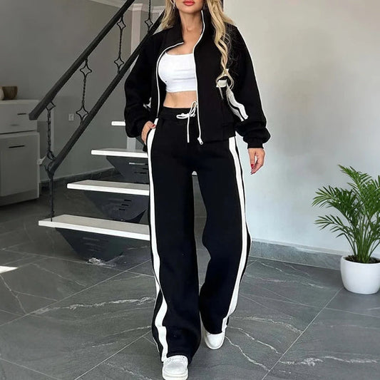 Women's Zip-Up Jacket and Wide-Leg Pants Set