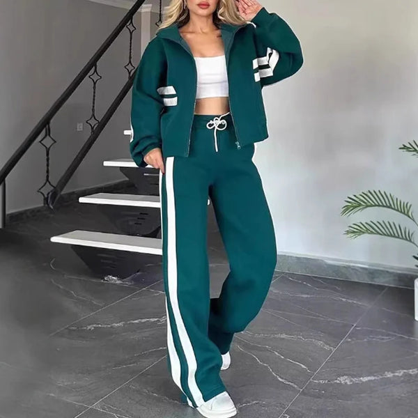 Women's Zip-Up Jacket and Wide-Leg Pants Set