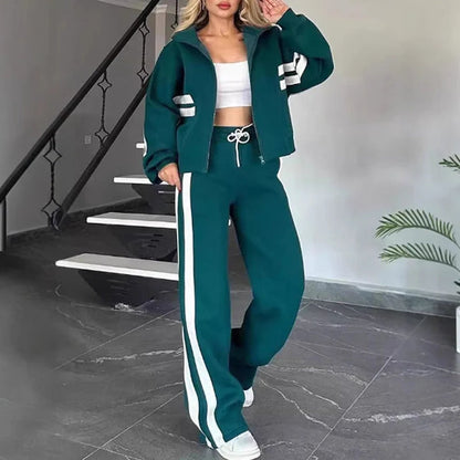 Women's Zip-Up Jacket and Wide-Leg Pants Set