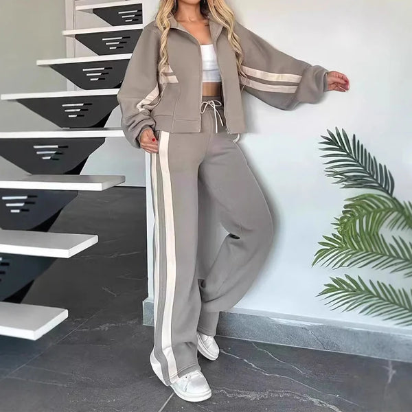 Women's Zip-Up Jacket and Wide-Leg Pants Set
