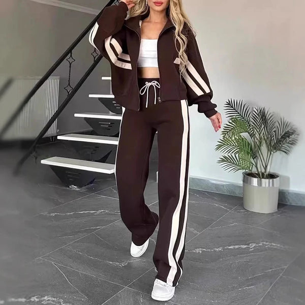 Women's Zip-Up Jacket and Wide-Leg Pants Set