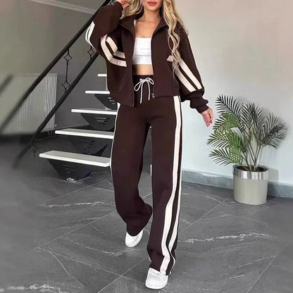 Women's Zip-Up Jacket and Wide-Leg Pants Set