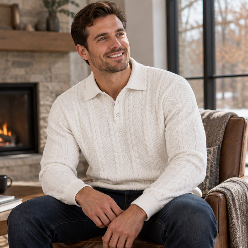Men's Cable Knit Collared Sweater