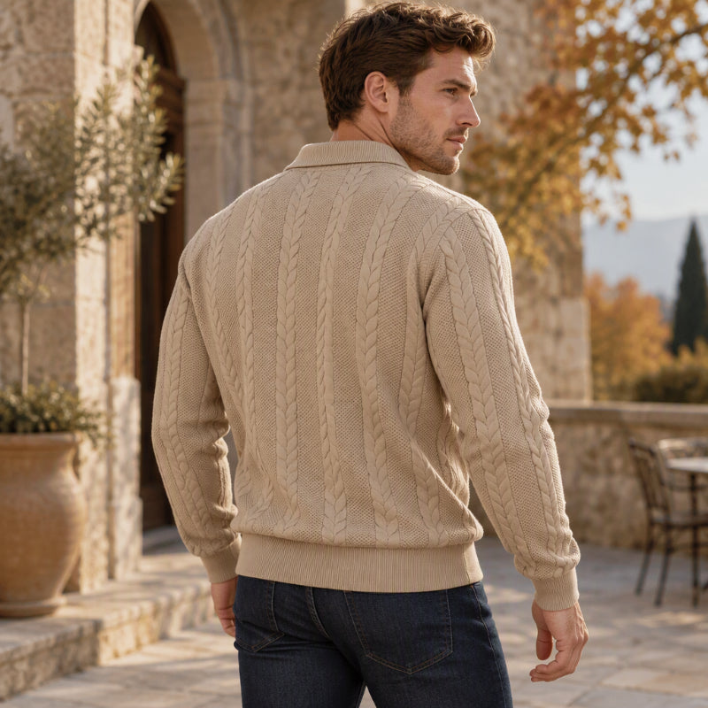 Men's Cable Knit Collared Sweater