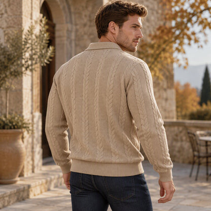 Men's Cable Knit Collared Sweater