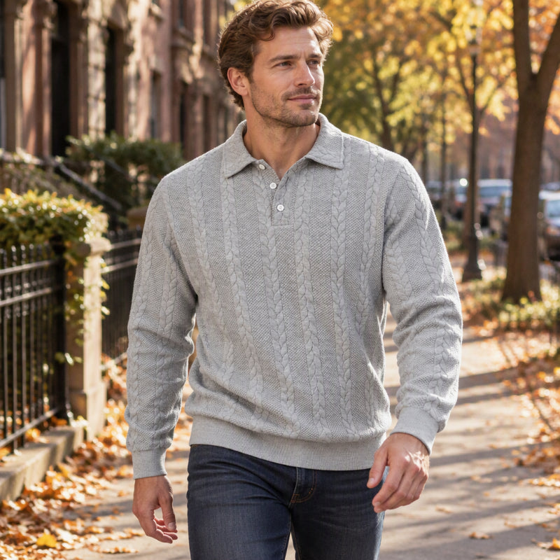 Men's Cable Knit Collared Sweater