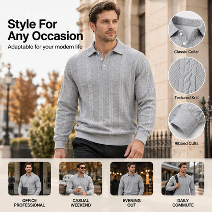 Men's Cable Knit Collared Sweater