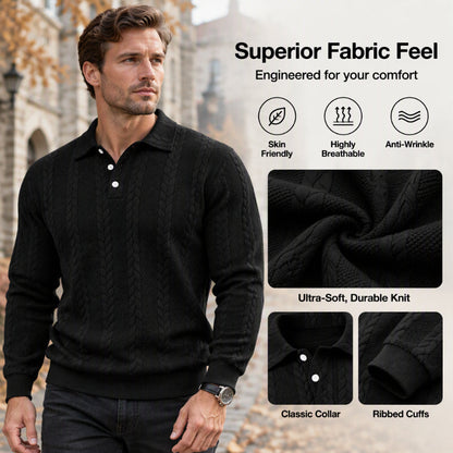 Men's Cable Knit Collared Sweater