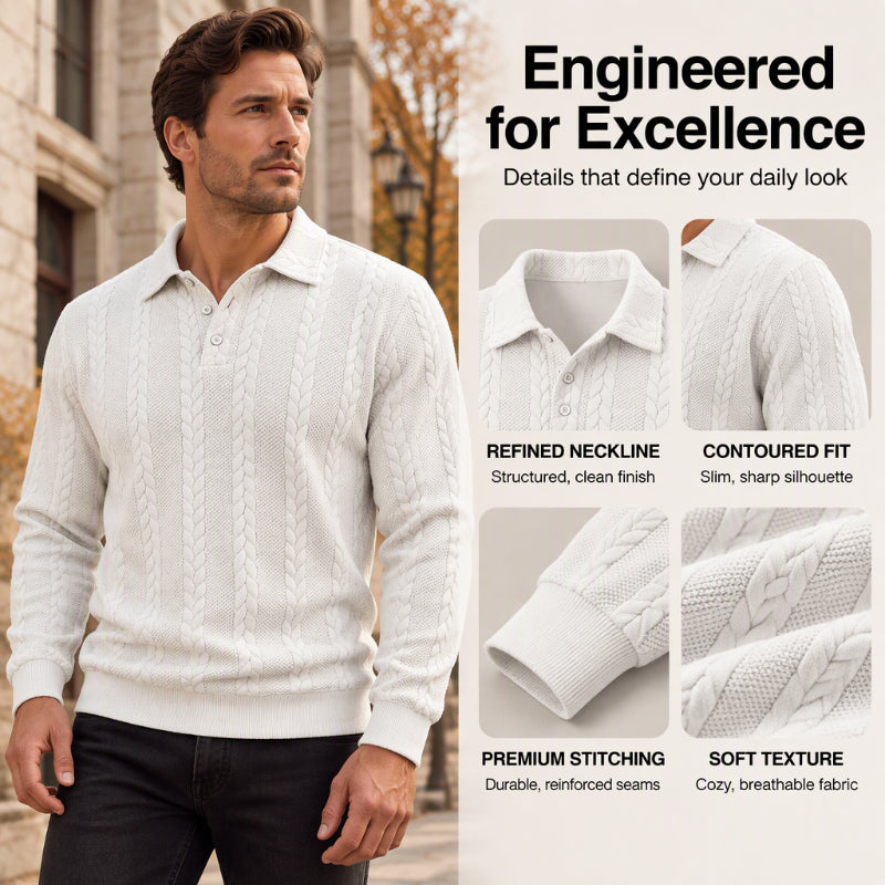 Men's Cable Knit Collared Sweater