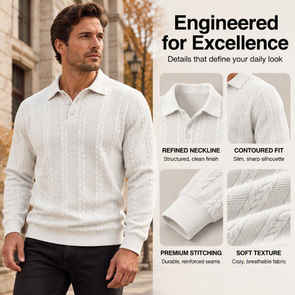 Men's Cable Knit Collared Sweater